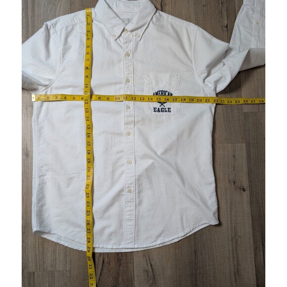 NWT American Eagle Size M Distressed Oxford Button Up Shirt Embroidered Tennis - Picture 7 of 8